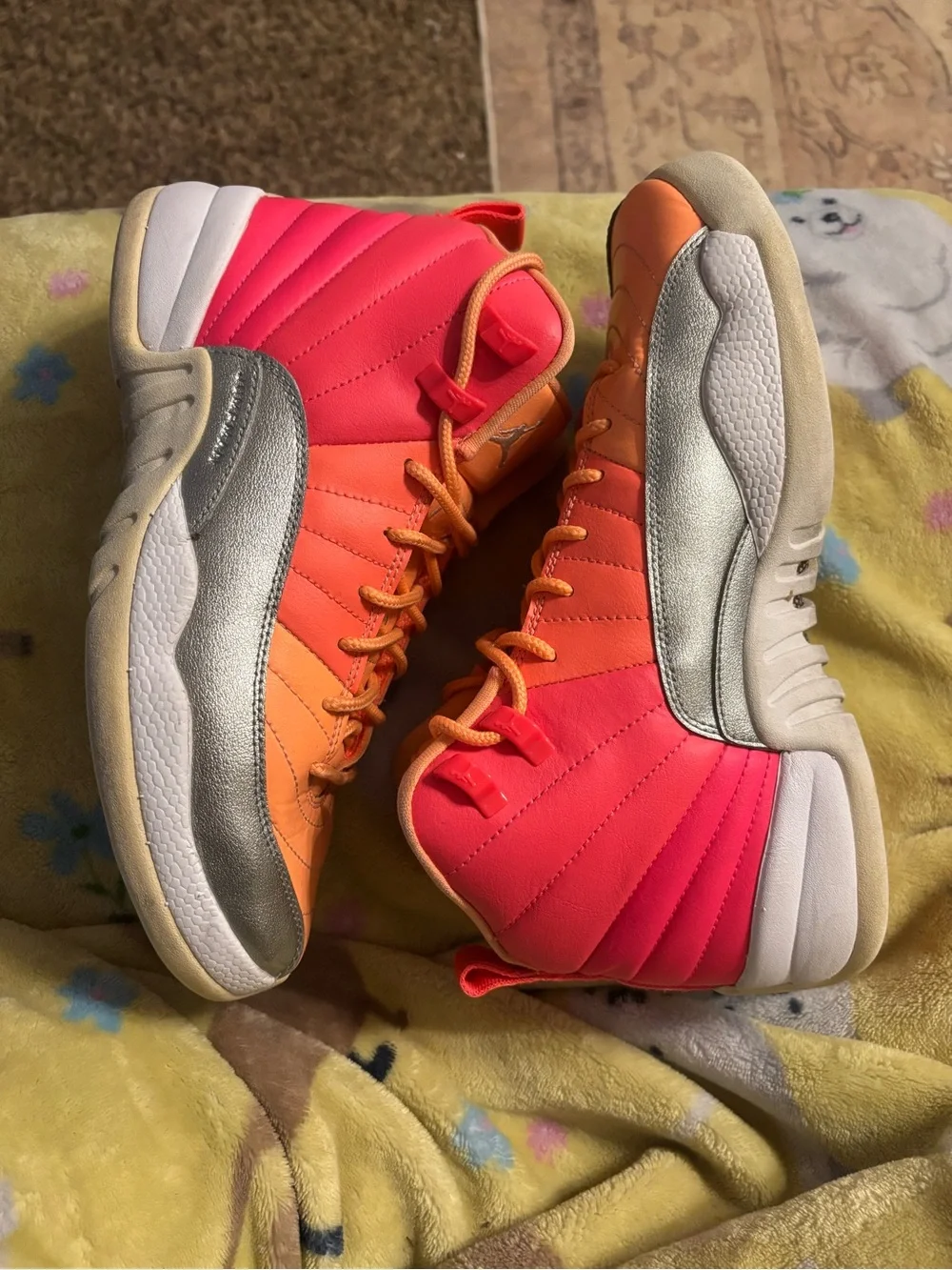 Jordan 12 Retro Sunrise High-Top Sneakers in Pink, Orange & Silver